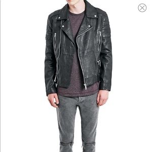 Topman Leather Moto Quilted Cafe Biker Jacket